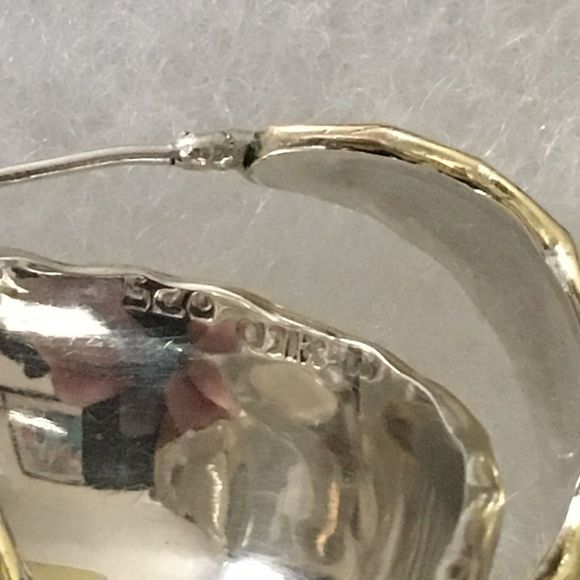 TAXCO Sterling Silver Lanton Open Hoop Earrings Rimmed in Crimped Brass - Picture 4 of 5